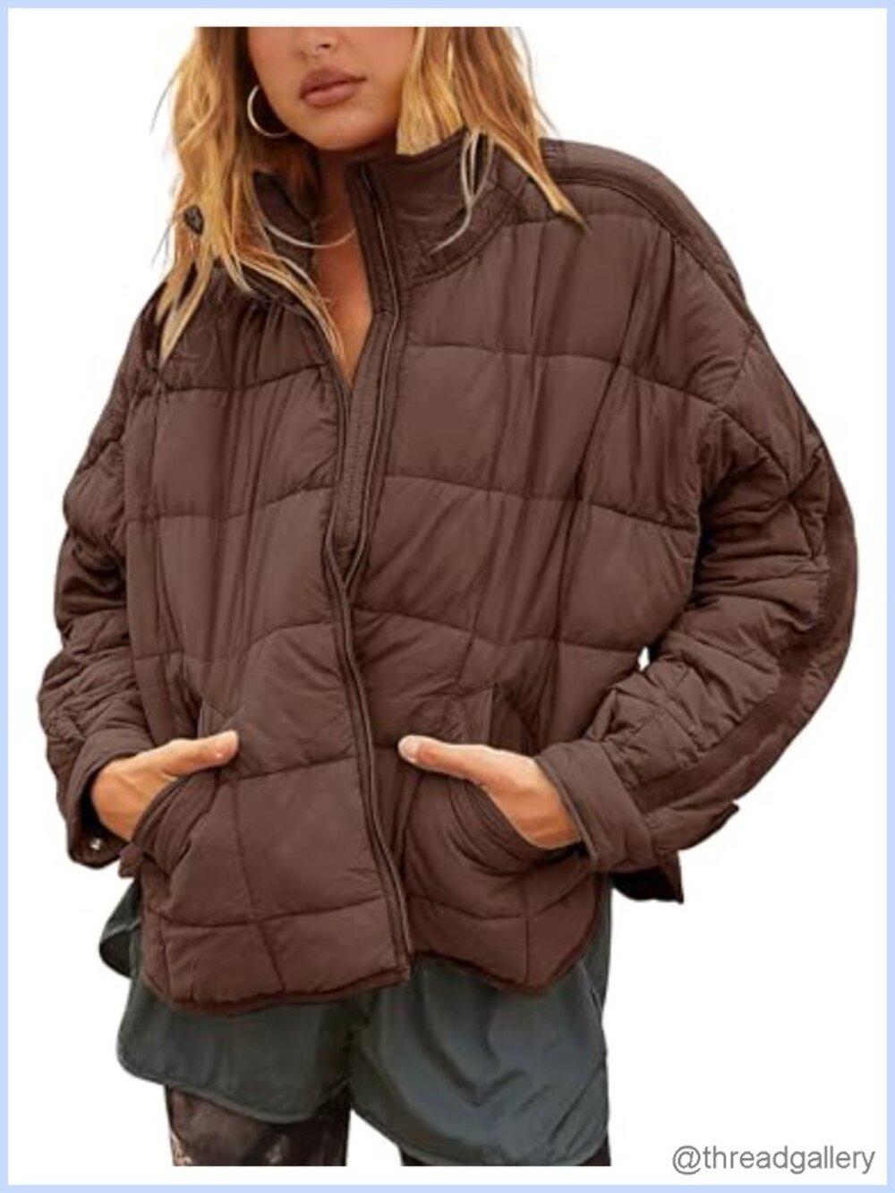 Quilted Lightweight Puffer Jacket Oversized Splice Women's